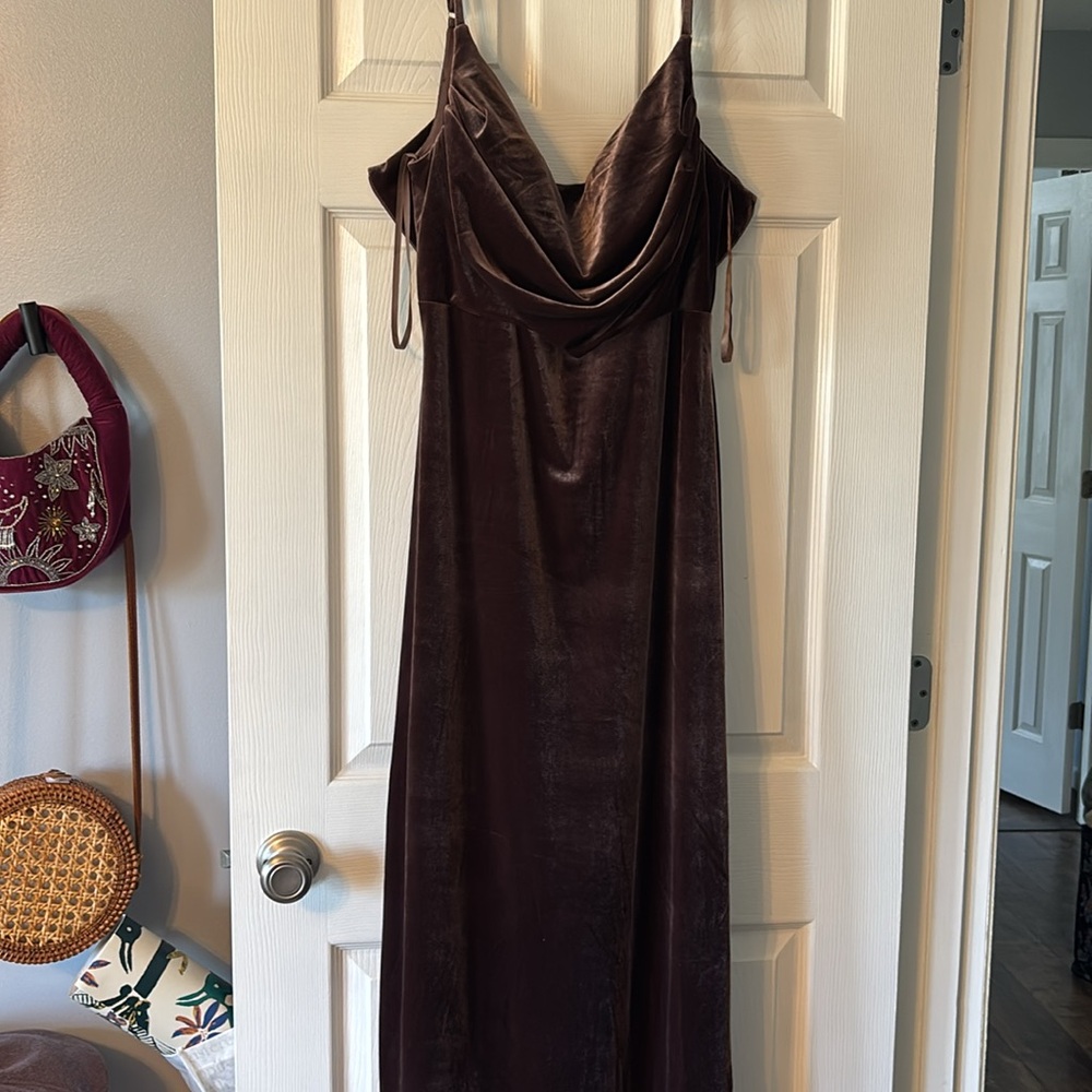 Revelry Brown Purple Velvet Cowl Neck Slip Dress - Picture 3 of 7